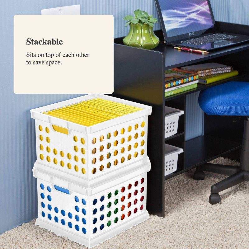 slide 4 of 5, Storage Crate White - Room Essentials™: Portable Stackable Plastic Milk Crate with Built-In Handles, 30.6L Capacity, 30.6 liter