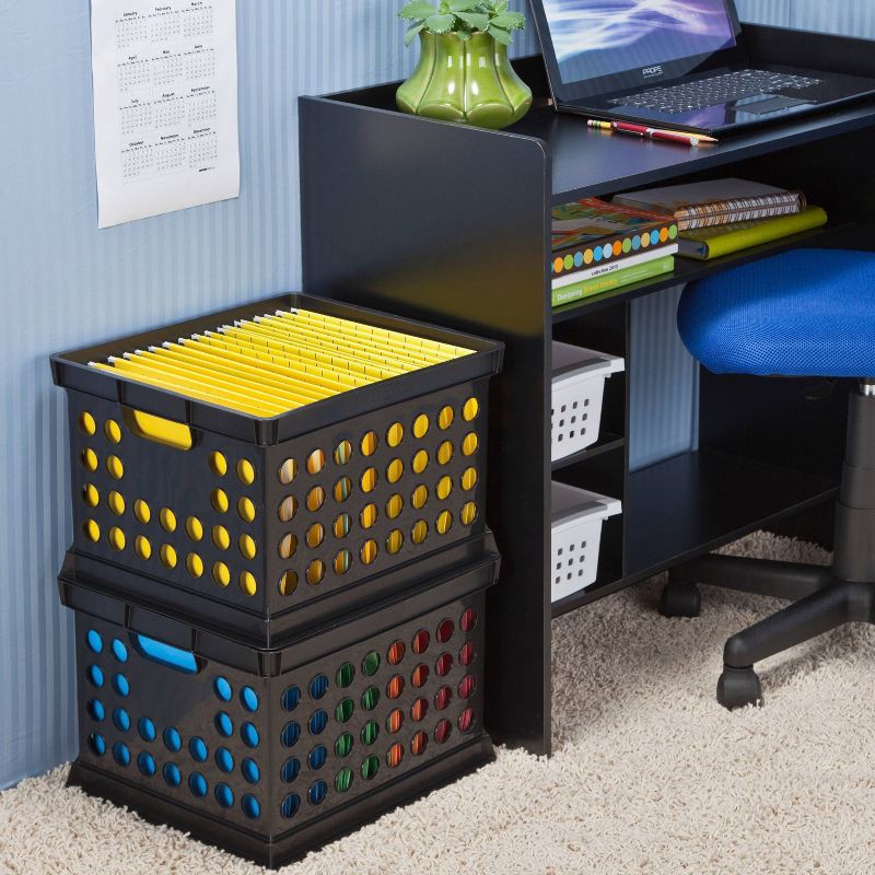 slide 2 of 6, Storage Crate Black - Room Essentials™: Plastic Stackable Utility Bin, Portable with Built-In Handles, 30.6L Capacity, 30.6 liter