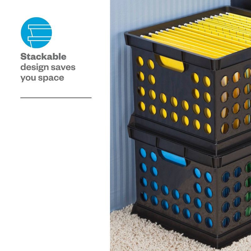 slide 3 of 6, Storage Crate Black - Room Essentials™: Plastic Stackable Utility Bin, Portable with Built-In Handles, 30.6L Capacity, 30.6 liter