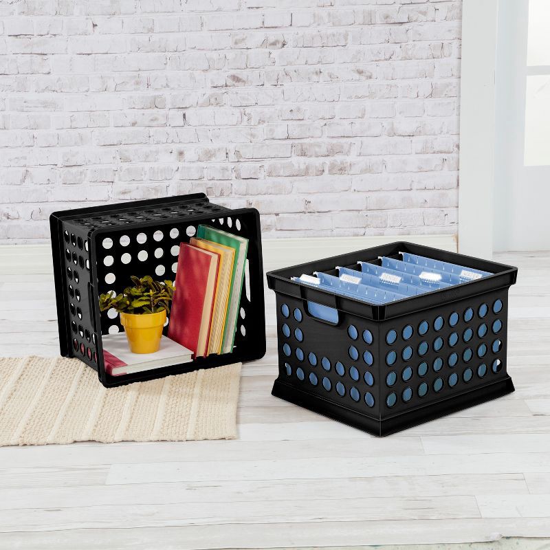 slide 5 of 6, Storage Crate Black - Room Essentials™: Plastic Stackable Utility Bin, Portable with Built-In Handles, 30.6L Capacity, 30.6 liter