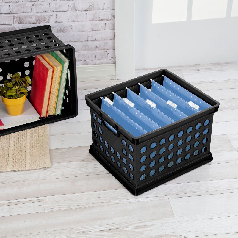 slide 6 of 6, Storage Crate Black - Room Essentials™: Plastic Stackable Utility Bin, Portable with Built-In Handles, 30.6L Capacity, 30.6 liter