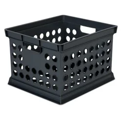 Storage Crate Black - Room Essentials™: Plastic Stackable Utility Bin, Portable with Built-In Handles, 30.6L Capacity