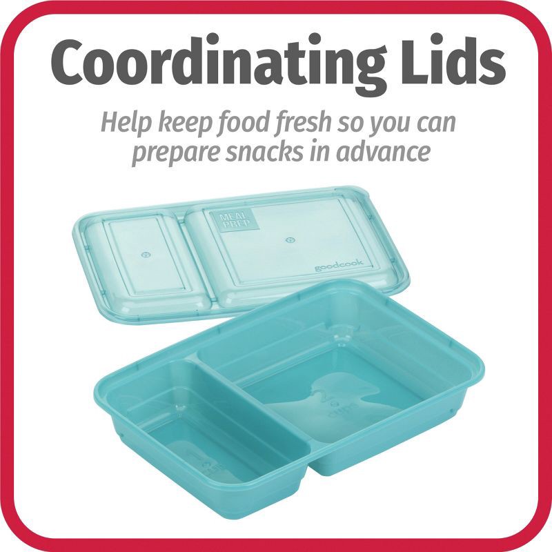 slide 14 of 14, GoodCook Meal Prep 2 Compartment Rectangle Containers + Lids - 3Cups - 20pcs/10ct - Dark Teal, 20 ct, 10 ct