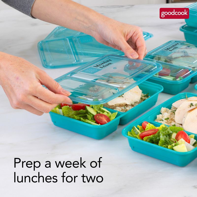slide 7 of 14, GoodCook Meal Prep 2 Compartment Rectangle Containers + Lids - 3Cups - 20pcs/10ct - Dark Teal, 20 ct, 10 ct