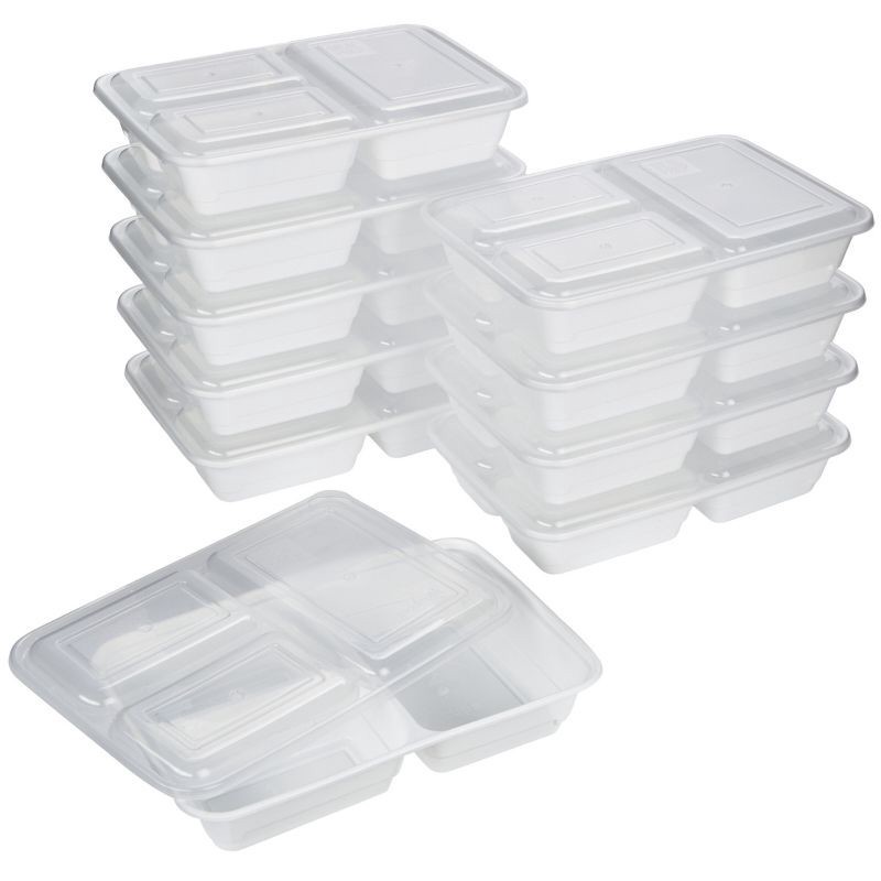 slide 2 of 13, GoodCook Meal Prep 3 Compartment Rectangle Containers + Lids - 4Cups - 20pcs/10ct - White, 20 ct, 10 ct