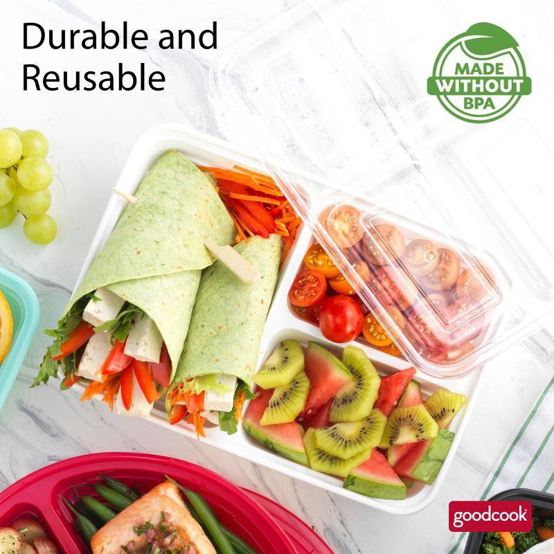 slide 12 of 13, GoodCook Meal Prep 3 Compartment Rectangle Containers + Lids - 4Cups - 20pcs/10ct - White, 20 ct, 10 ct