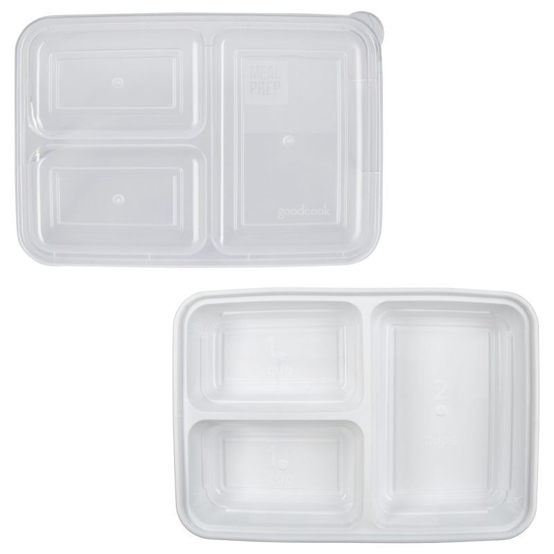 slide 4 of 13, GoodCook Meal Prep 3 Compartment Rectangle Containers + Lids - 4Cups - 20pcs/10ct - White, 20 ct, 10 ct