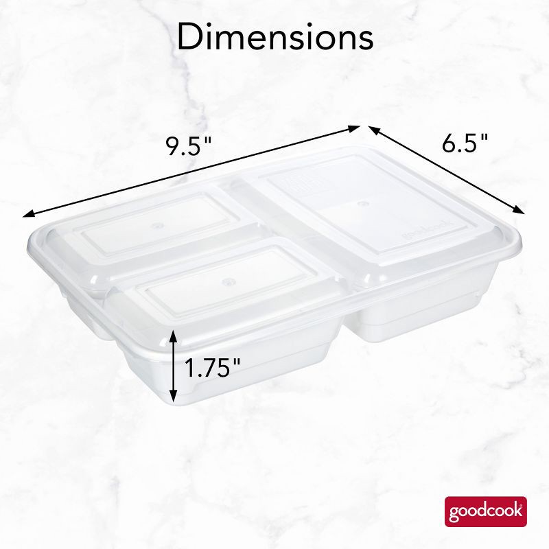 slide 10 of 13, GoodCook Meal Prep 3 Compartment Rectangle Containers + Lids - 4Cups - 20pcs/10ct - White, 20 ct, 10 ct
