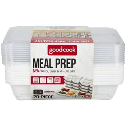 GoodCook Meal Prep 3 Compartment Rectangle Containers + Lids - 4Cups - 20pcs/10ct - White