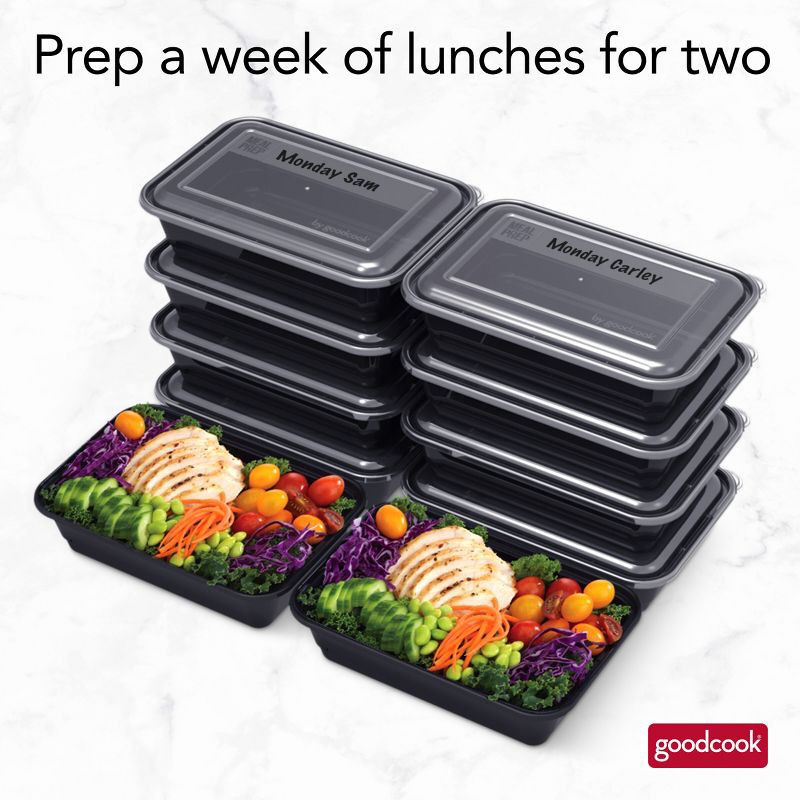 slide 7 of 13, GoodCook Meal Prep 1 Compartment Rectangle Containers + Lids - 4Cups - 20 pcs/10ct - Black, 20 ct, 10 ct