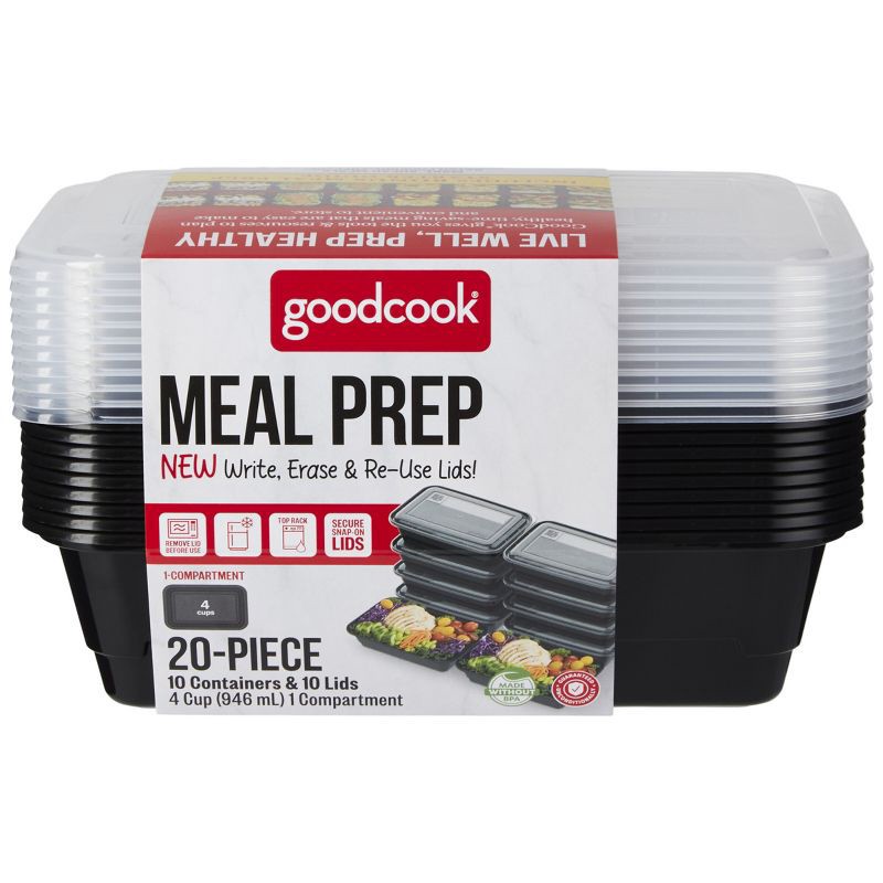 slide 1 of 13, GoodCook Meal Prep 1 Compartment Rectangle Containers + Lids - 4Cups - 20 pcs/10ct - Black, 20 ct, 10 ct