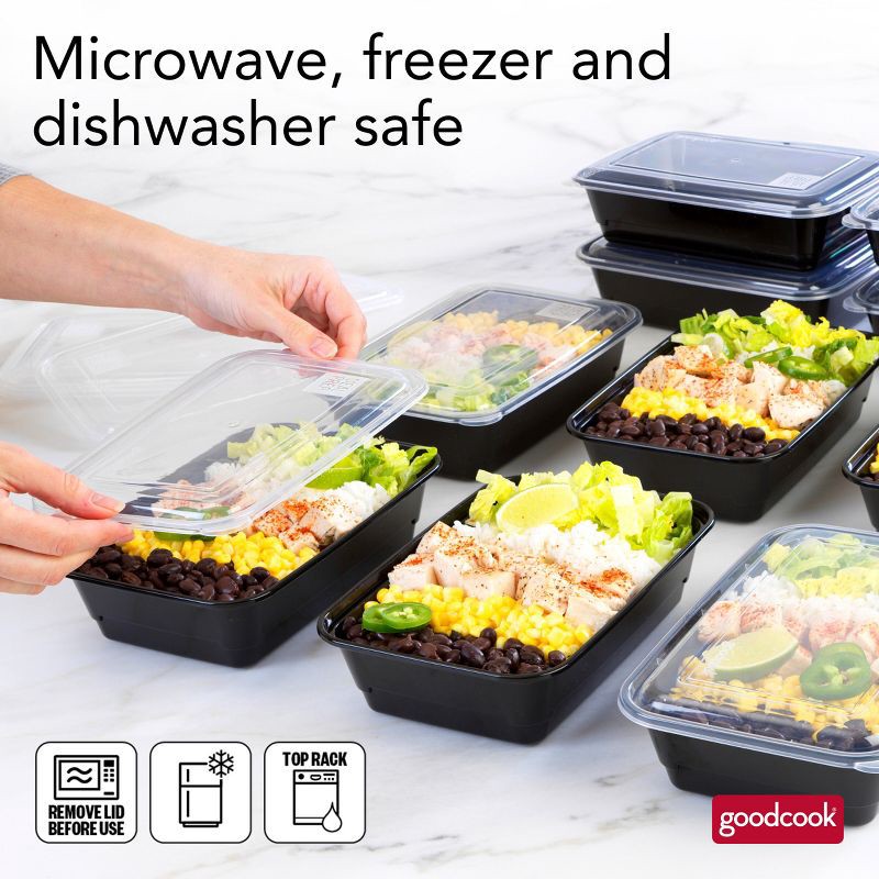 slide 11 of 13, GoodCook Meal Prep 1 Compartment Rectangle Containers + Lids - 4Cups - 20 pcs/10ct - Black, 20 ct, 10 ct