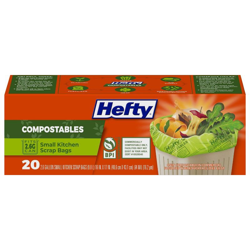 slide 1 of 4, Hefty Compostables Small Kitchen Scrap Trash Bag - 2.6gal/20ct, 2.6 gal, 20 ct