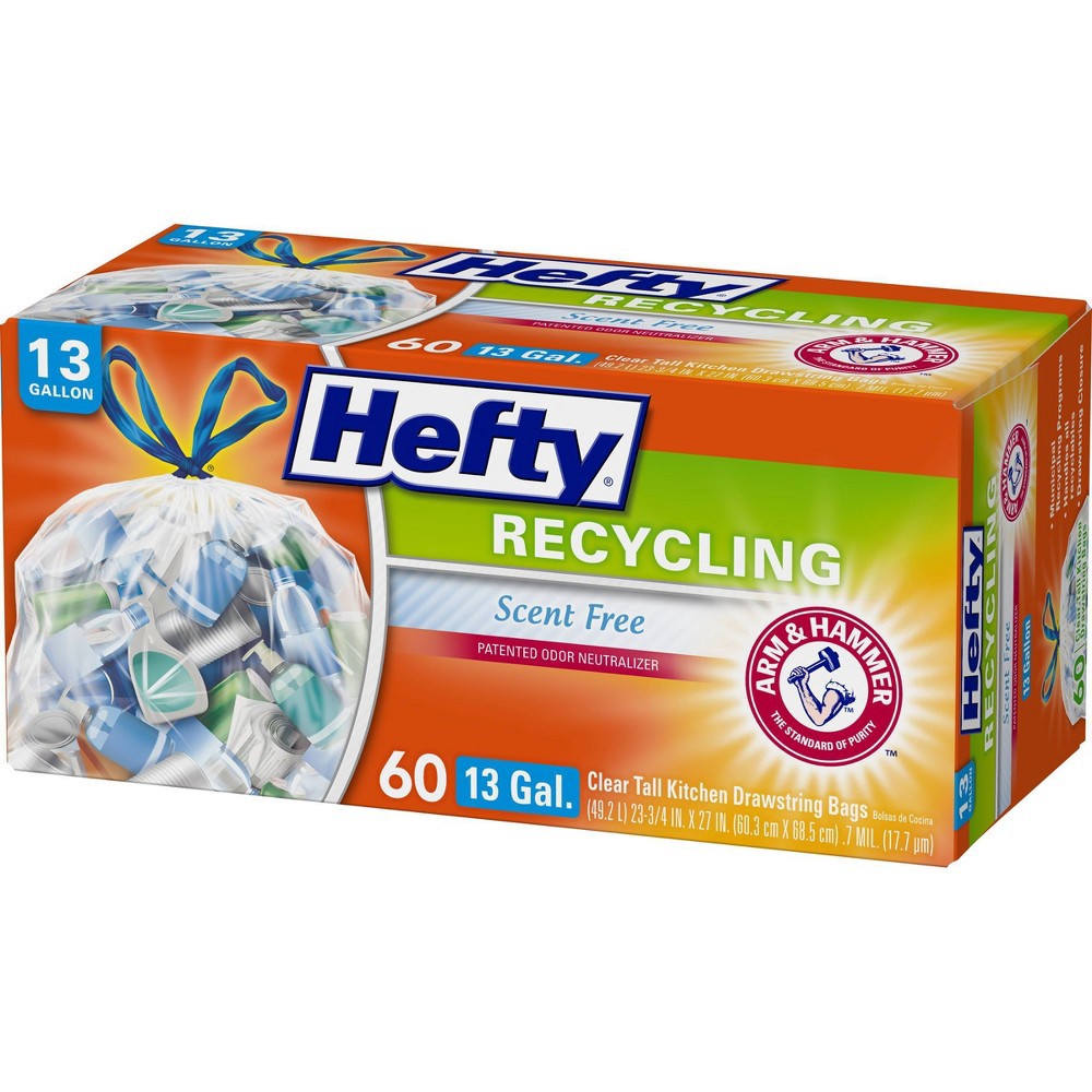 slide 3 of 6, Hefty Clear Recycling Bag Scent Free 13 Gallon, 60 ct