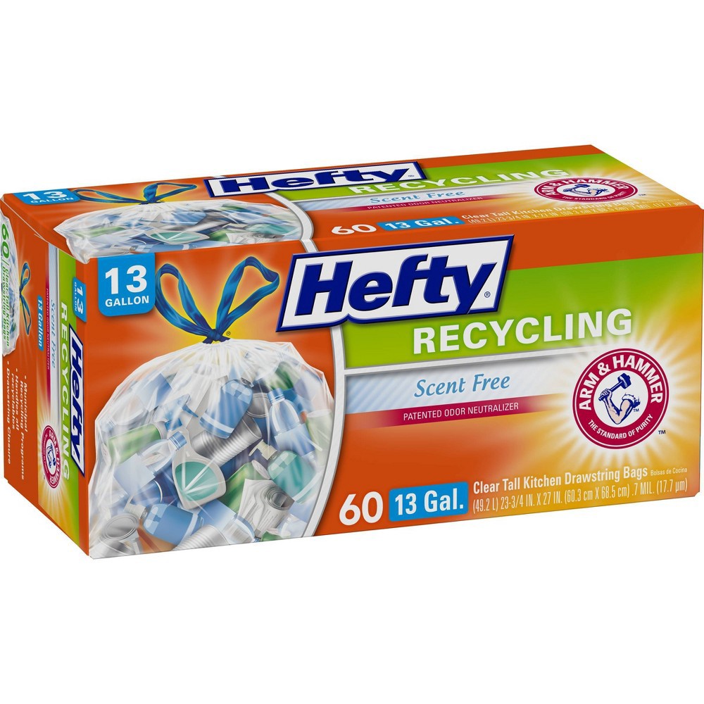 slide 4 of 6, Hefty Clear Recycling Bag Scent Free 13 Gallon, 60 ct
