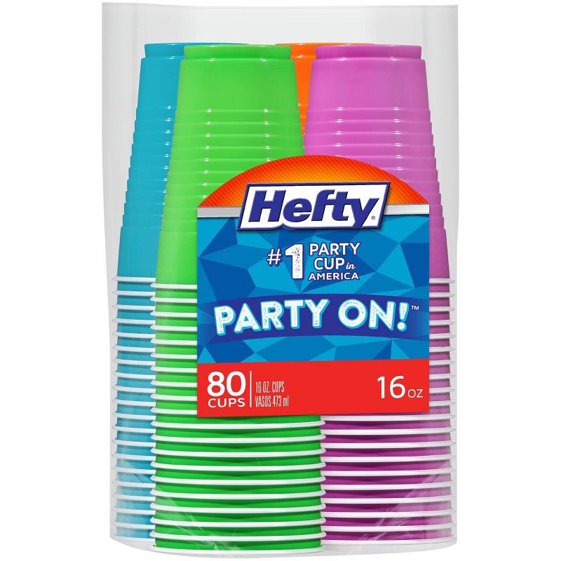 slide 1 of 3, Hefty Party On! Disposable Cups - 80ct/16oz, 80 ct; 16 oz