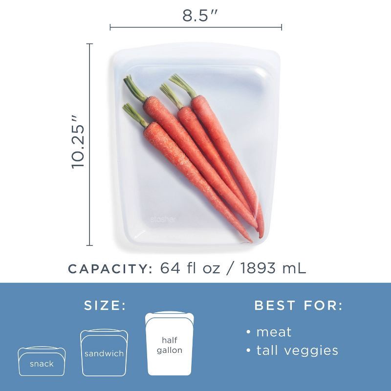 slide 4 of 8, stasher Premium Silicone Reusable Food Storage Half Gallon Bag - Mystery Color(Clear or Aqua), 1 ct