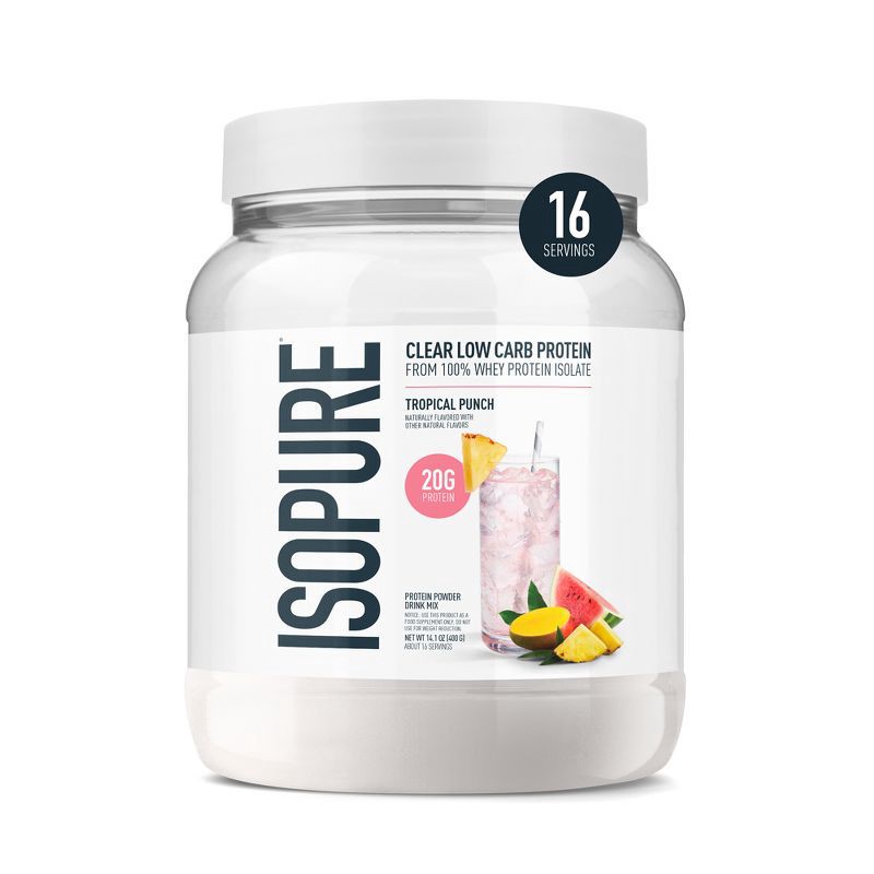 slide 1 of 9, Isopure Clear 20g Whey Isolate Protein Powder - Tropical Punch - 16 Servings - 14oz, 20 gram, 16 servings, 14 oz