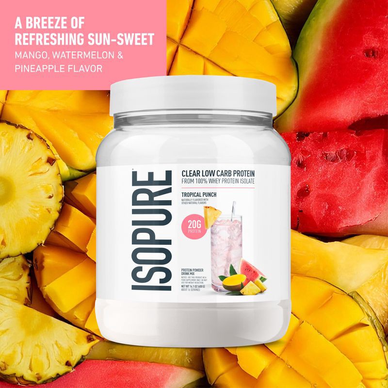 slide 3 of 9, Isopure Clear 20g Whey Isolate Protein Powder - Tropical Punch - 16 Servings - 14oz, 20 gram, 16 servings, 14 oz