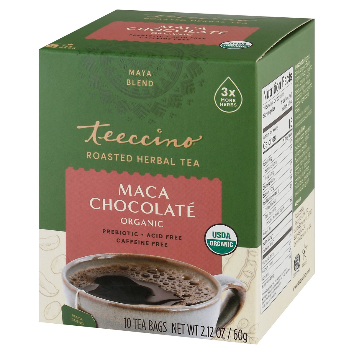 slide 3 of 9, Teeccino Organic Maca Chocolate Herbal Tea Bags 10 ea, 10 ct