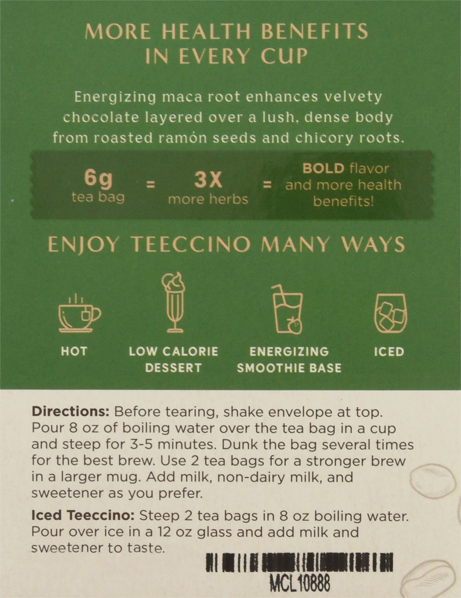 slide 7 of 9, Teeccino Organic Maca Chocolate Herbal Tea Bags 10 ea, 10 ct