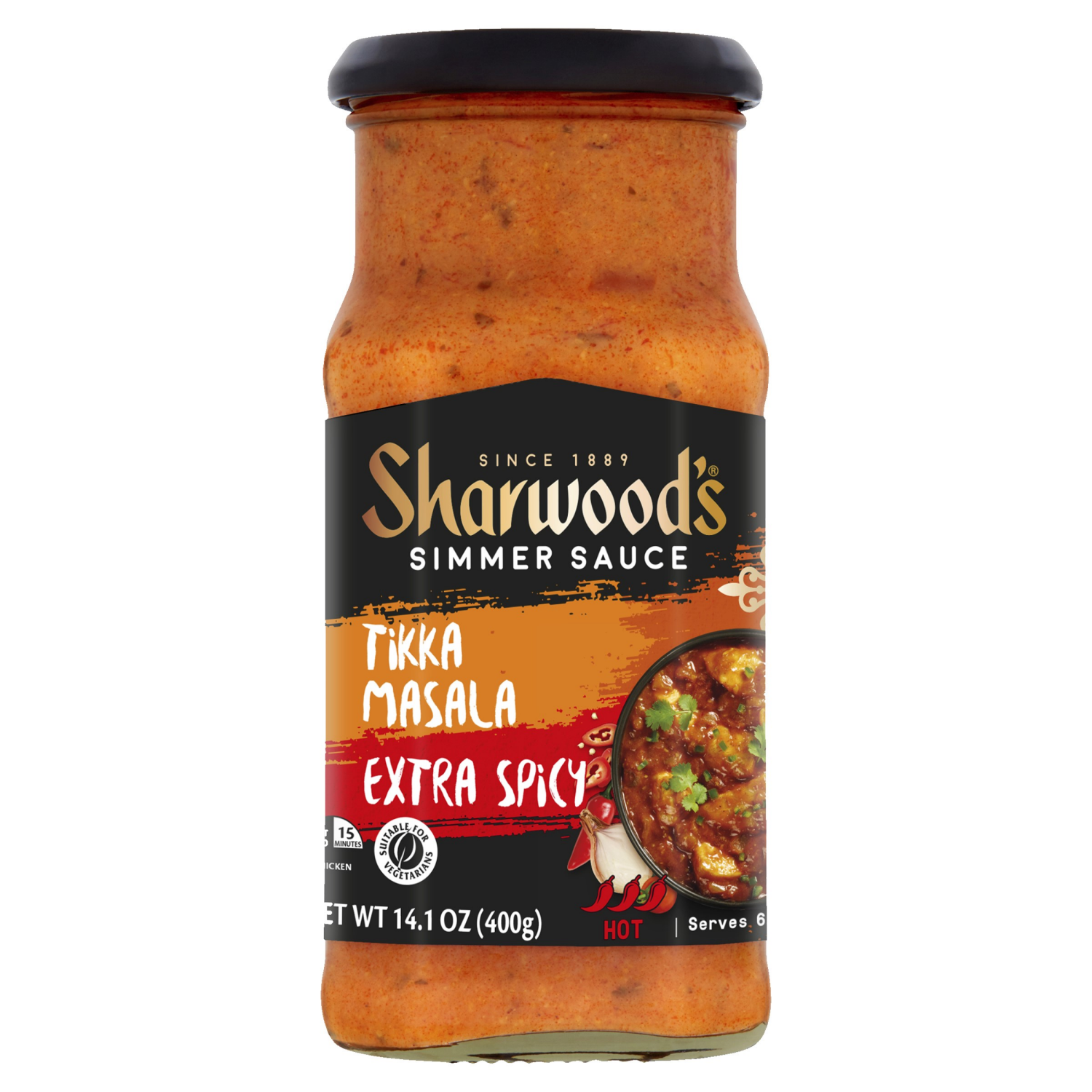 slide 1 of 4, Sharwood's Tikka Masala Extra Spicy Simmer Sauce, 14.1 oz