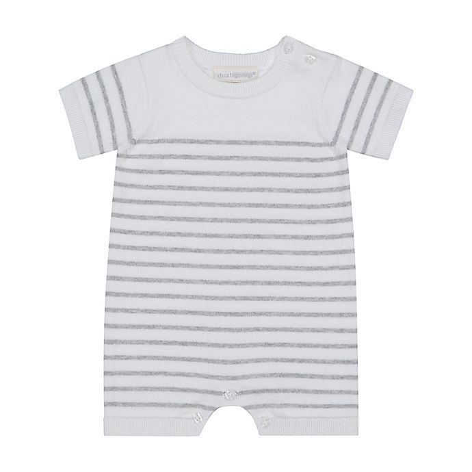 slide 1 of 2, Clasix Beginnings by Miniclasix Newborn Stripe Short Sleeve Knit Romper - Grey, 1 ct