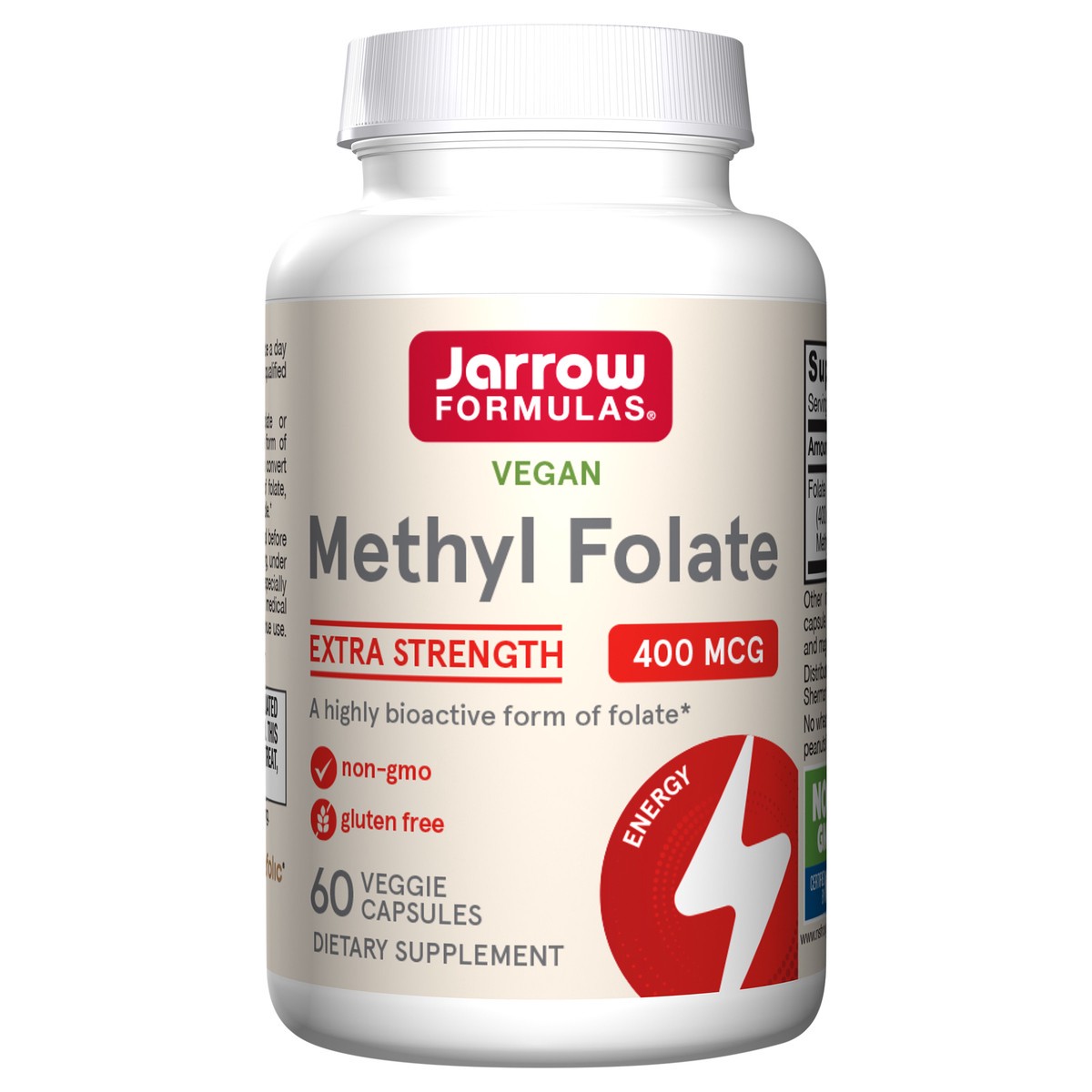slide 3 of 10, Jarrow Formulas Methyl Folate 400 mcg Extra Strength - 60 Veggie Caps - Dietary Supplement - Highly Biologically Active Form of Folate for Energy - 4th Generation Folic Acid Technology - 60 Servings, 60 ct
