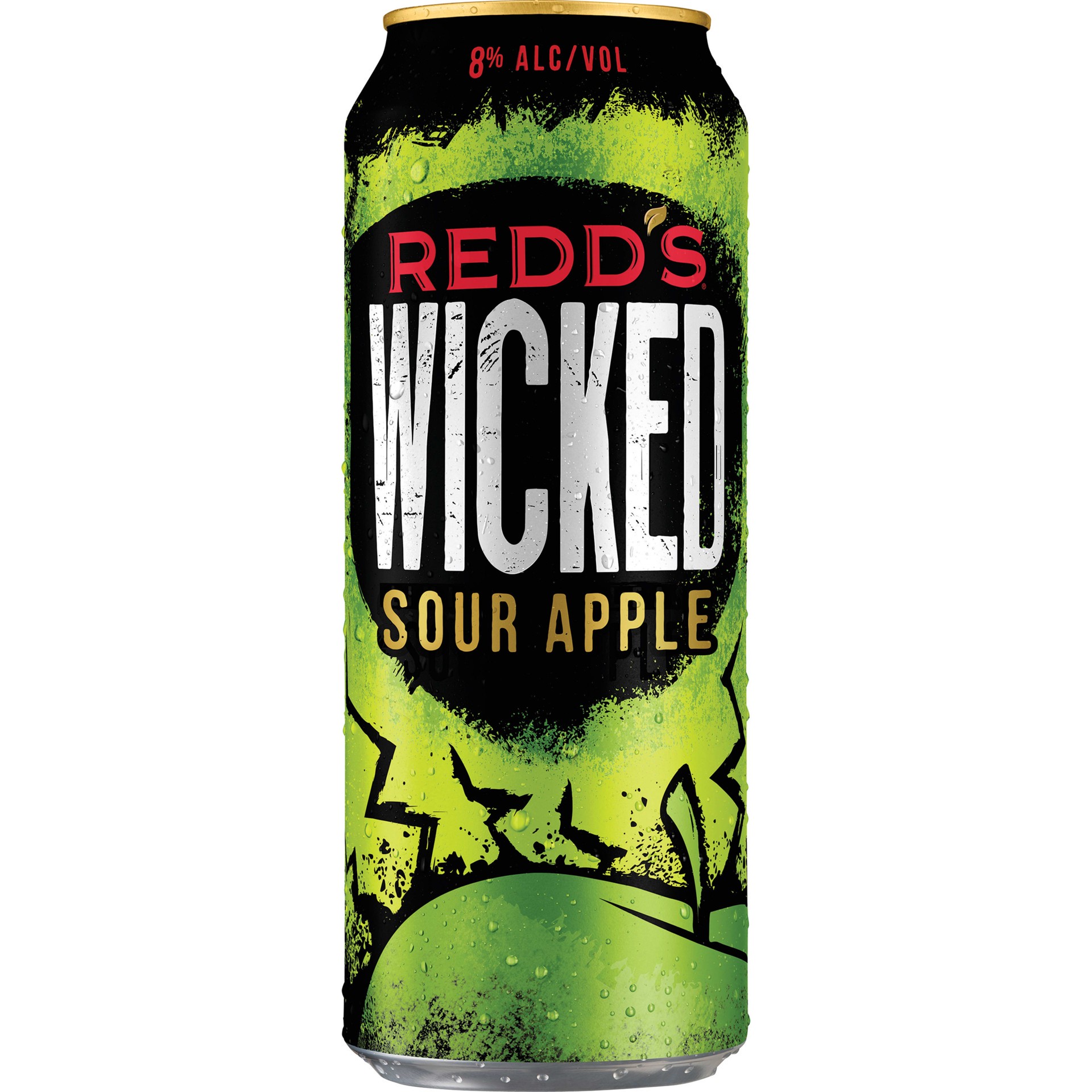 slide 1 of 4, Redd's Wicked Sour Apple Ale, Beer, 24 fl. oz. Can, 8% ABV, 24 fl oz