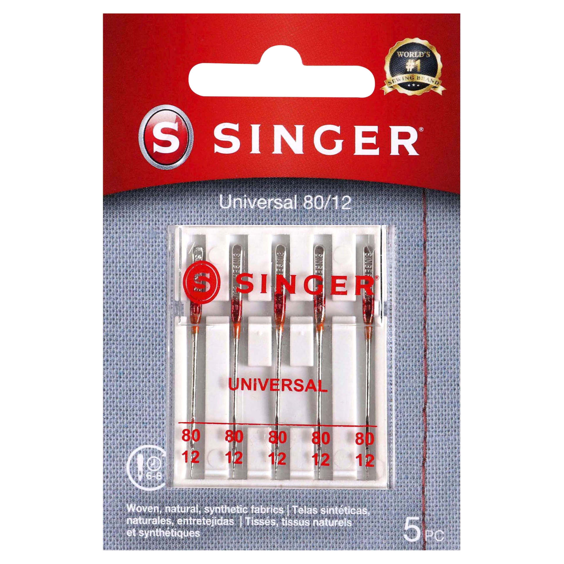 slide 1 of 1, SINGER Universal Regular Point Sewing Machine Needles, Size 80/, 12 x 5 ct