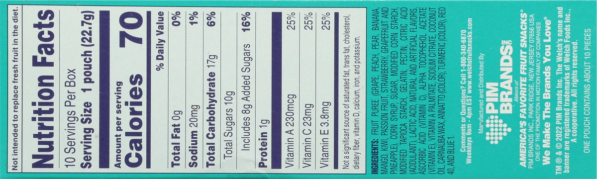 slide 9 of 9, Welch's Island Fruits Fruit Snacks 0.8oz Pouches - 10ct Box, 10 ct