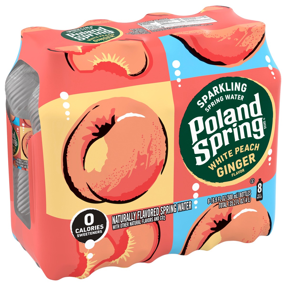 slide 5 of 8, Poland Spring Sparkling Water, White Peach Ginger, 16.9 oz. Plastic Bottles (8 Count), 135.2 fl oz