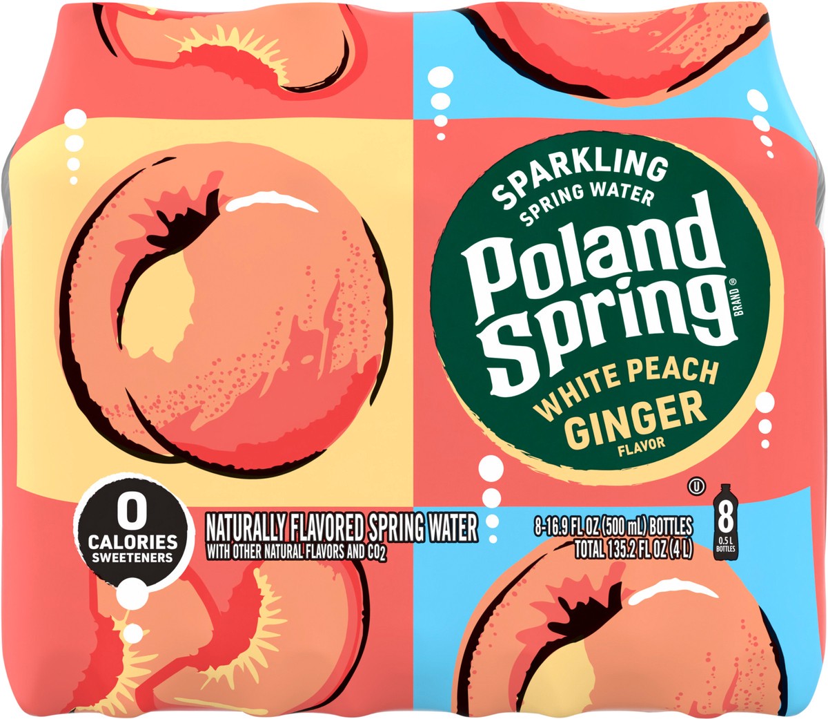 slide 4 of 8, Poland Spring Sparkling Water, White Peach Ginger, 16.9 oz. Plastic Bottles (8 Count), 135.2 fl oz