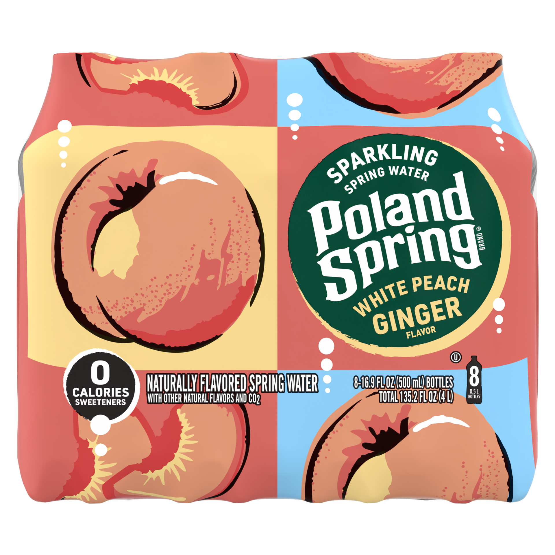 slide 1 of 8, Poland Spring Sparkling Water, White Peach Ginger, 16.9 oz. Plastic Bottles (8 Count), 135.2 fl oz