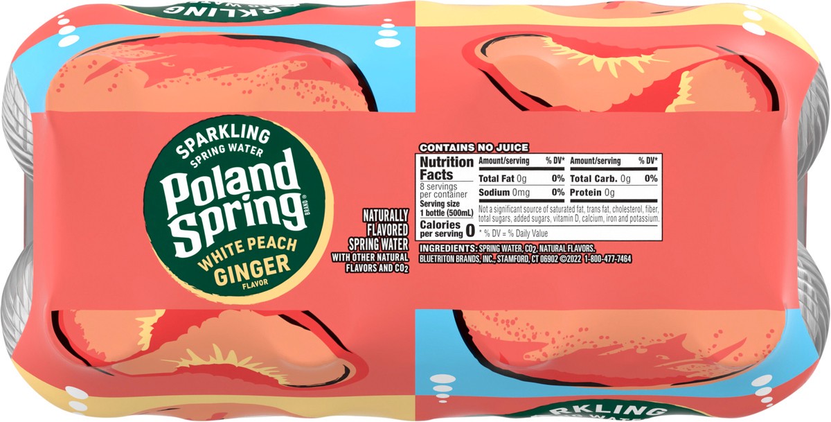 slide 2 of 8, Poland Spring Sparkling Water, White Peach Ginger, 16.9 oz. Plastic Bottles (8 Count), 135.2 fl oz