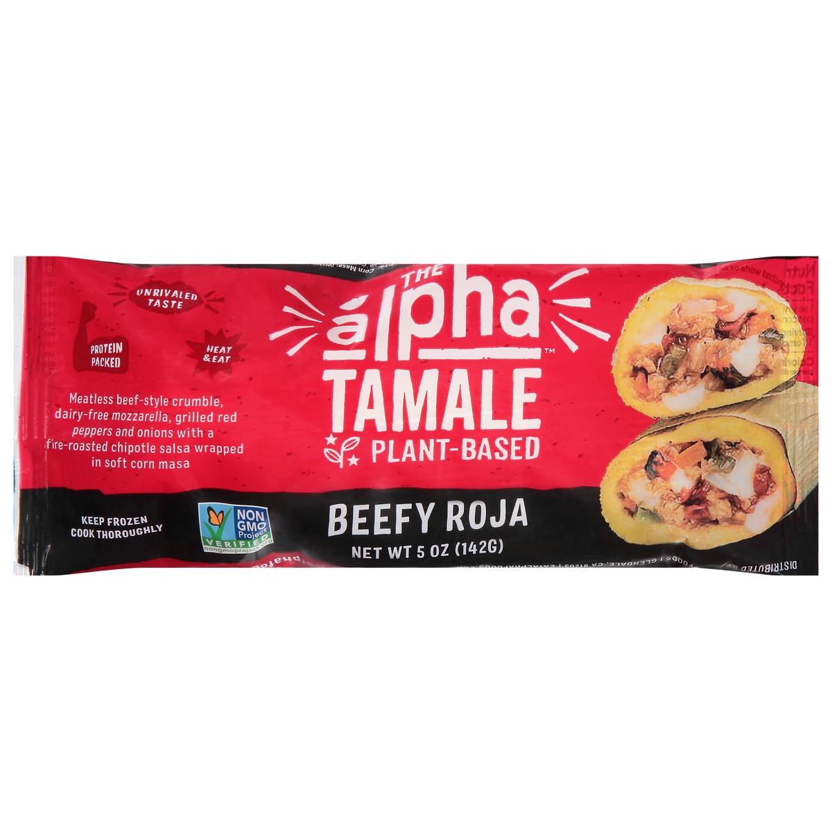 slide 1 of 9, Alpha Foods The Alpha Plant-Based Beefy Roja Tamale 5 oz, 5 oz