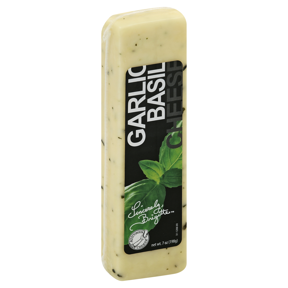 slide 1 of 1, Sincerely, Brigitte Garlic Basil Cheese, 7 oz