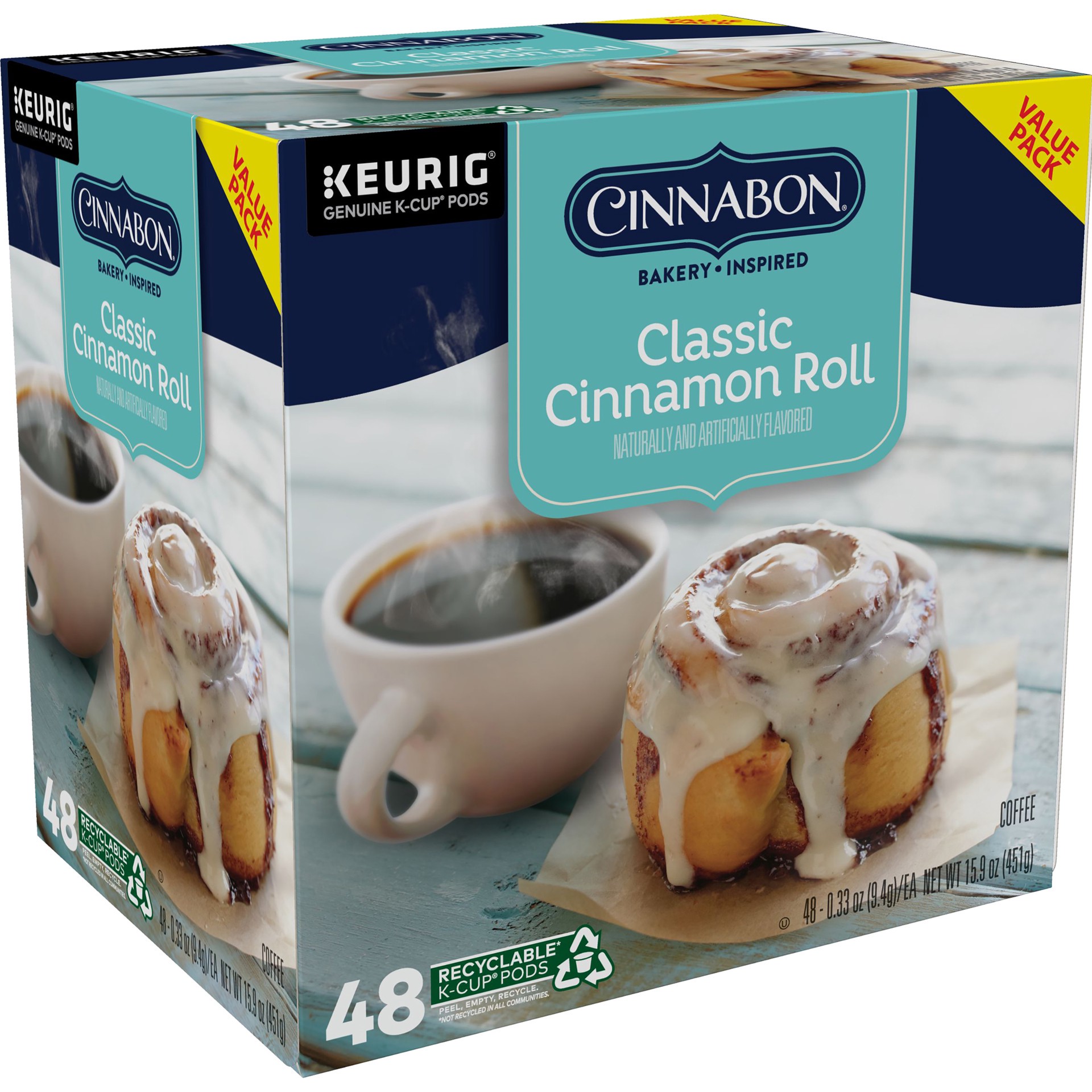 slide 2 of 5, Cinnabon Classic Cinnamon Roll Keurig Single-Serve K-Cup Pods, Light Roast Coffee, 48 Count, 48 ct