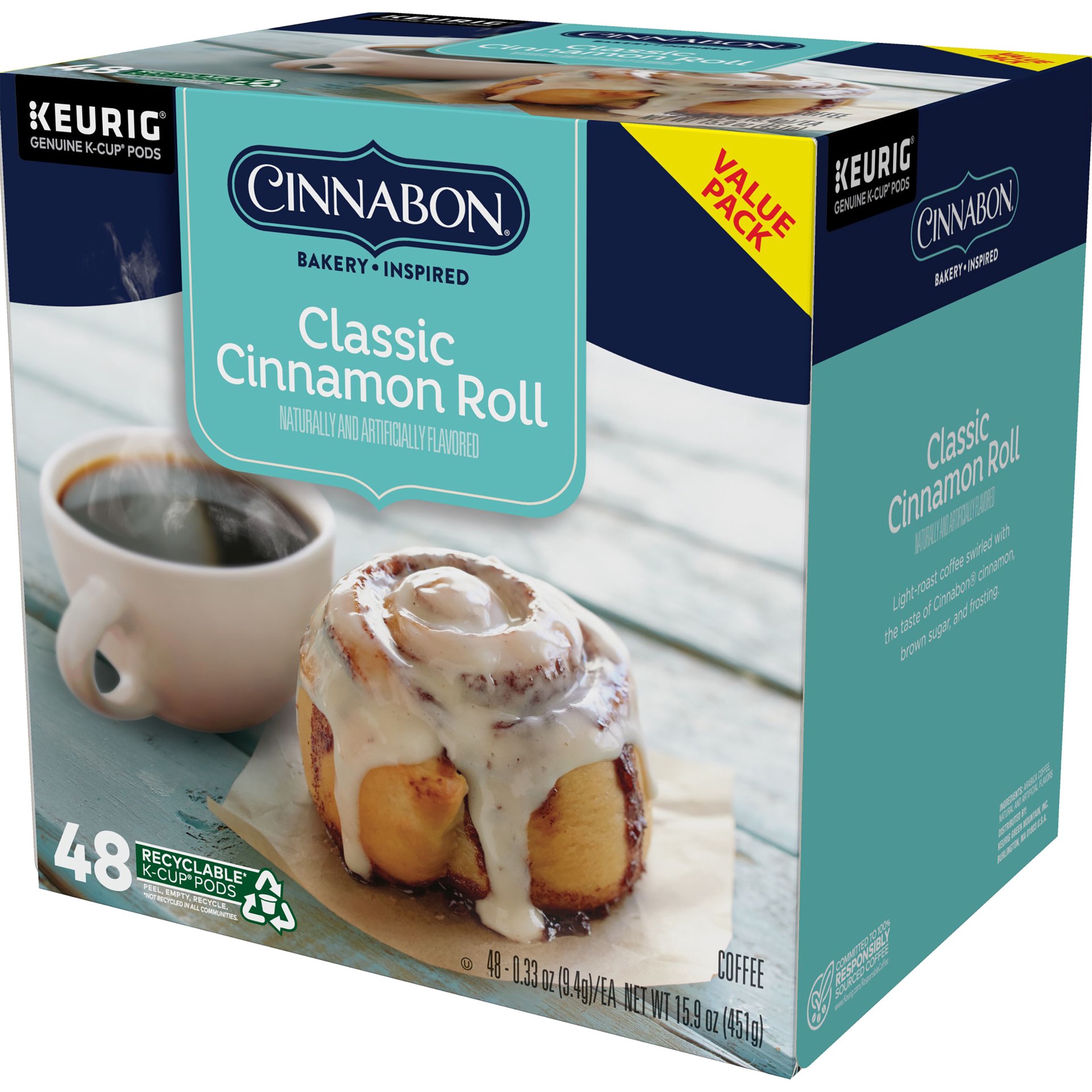 slide 4 of 5, Cinnabon Classic Cinnamon Roll Keurig Single-Serve K-Cup Pods, Light Roast Coffee, 48 Count, 48 ct