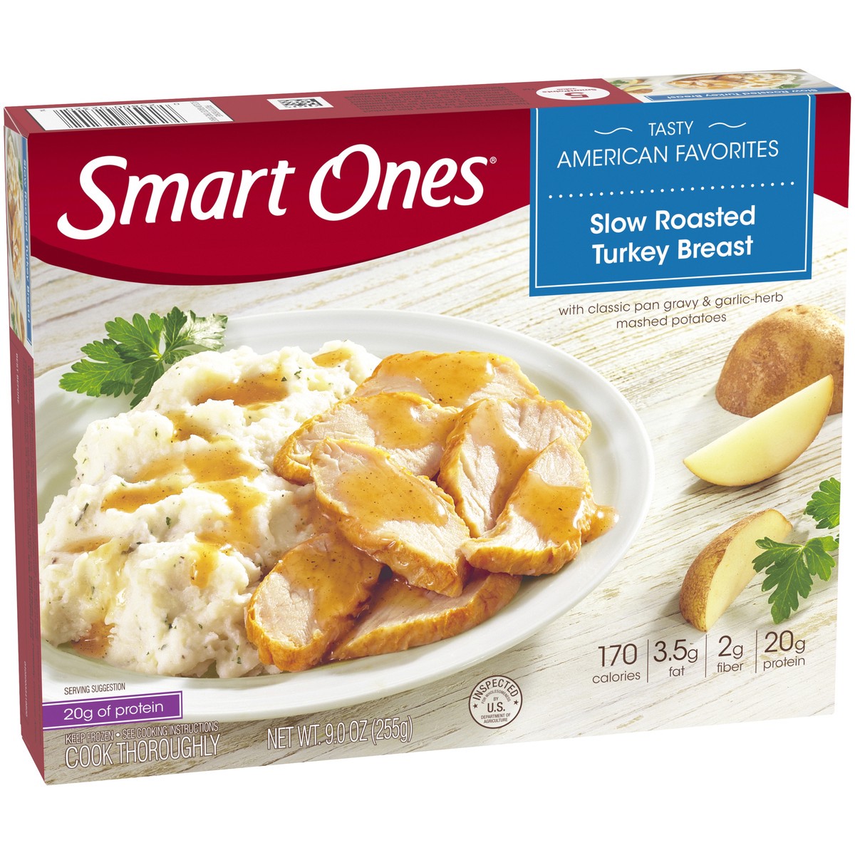 slide 2 of 9, Smart Ones Slow Roasted Turkey Breast with Gravy & Garlic-Herb Mashed Potatoes Frozen Meal, 9 oz box, 9 oz