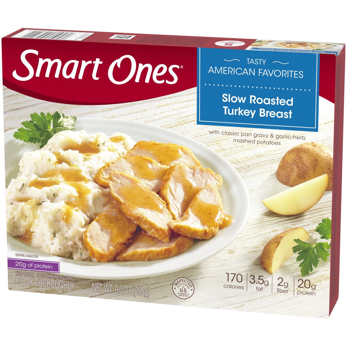 slide 7 of 9, Smart Ones Slow Roasted Turkey Breast with Gravy & Garlic-Herb Mashed Potatoes Frozen Meal, 9 oz box, 9 oz