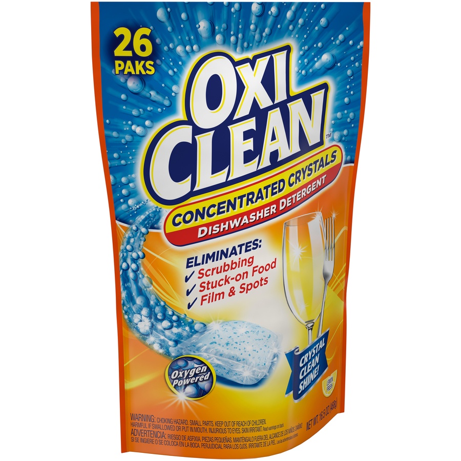 slide 2 of 3, Oxi-Clean Lemon Clean Dishwasher Detergent 26 ct Stand-Up Bag, 26 ct; 16.5 oz