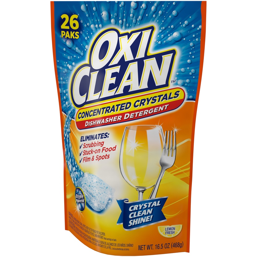 slide 3 of 3, Oxi-Clean Lemon Clean Dishwasher Detergent 26 ct Stand-Up Bag, 26 ct; 16.5 oz