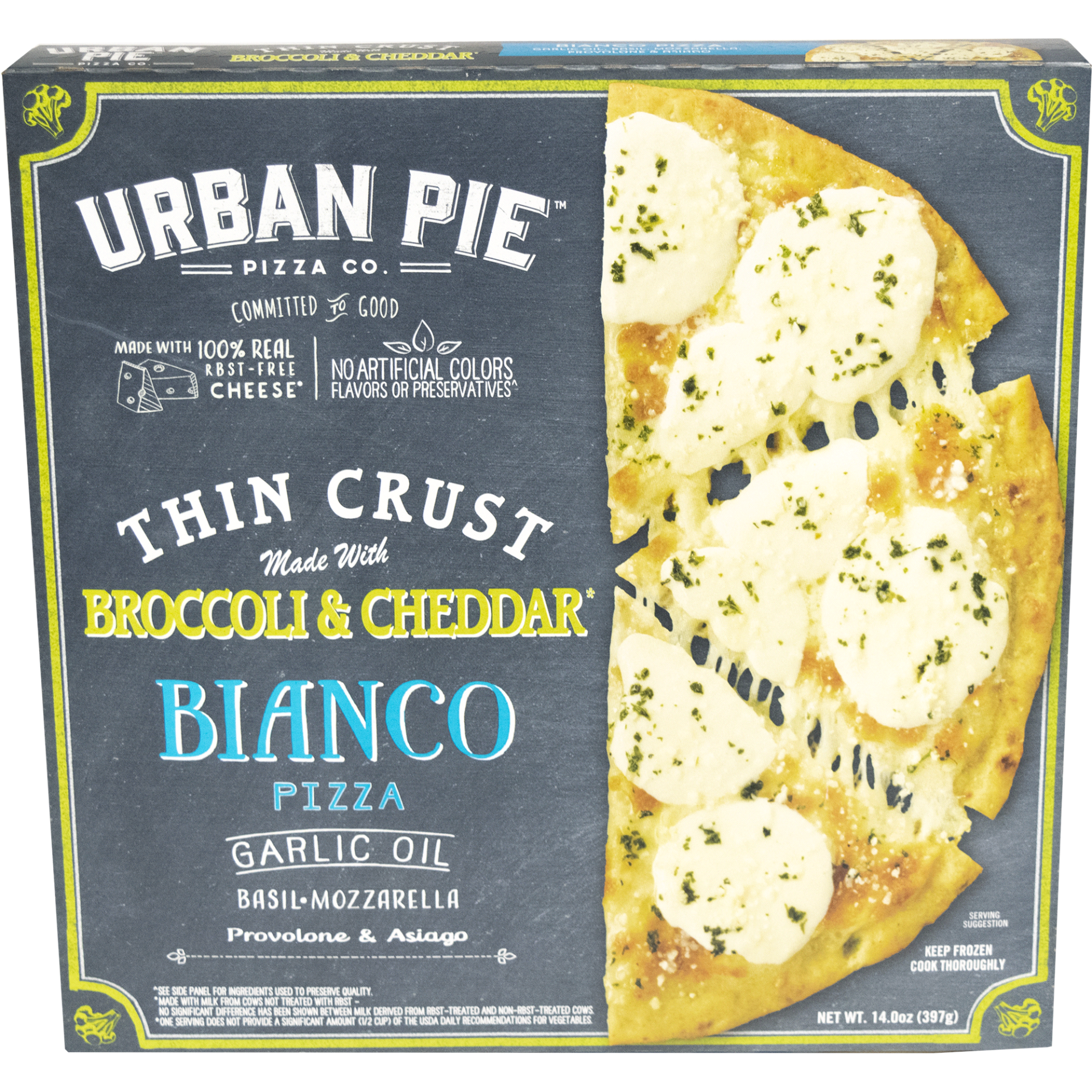 slide 1 of 1, Urban Pie Pizza Co. Thin Crust Made With Broccoli & Cheddar Bianco Pizza 14.0 oz, 14 oz