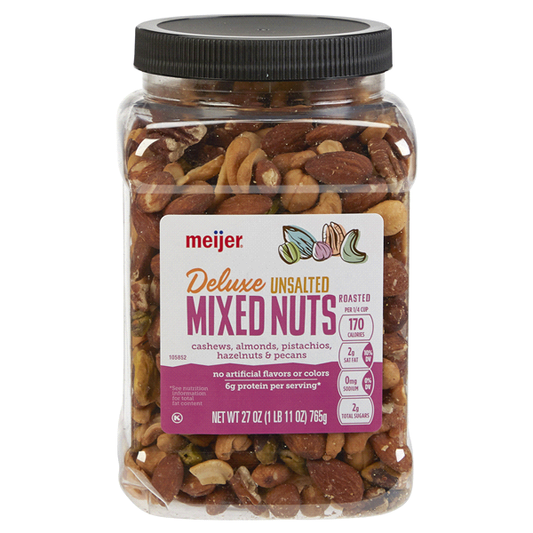 slide 1 of 1, Meijer Mixed Nuts Deluxe Unsalted, 27 oz