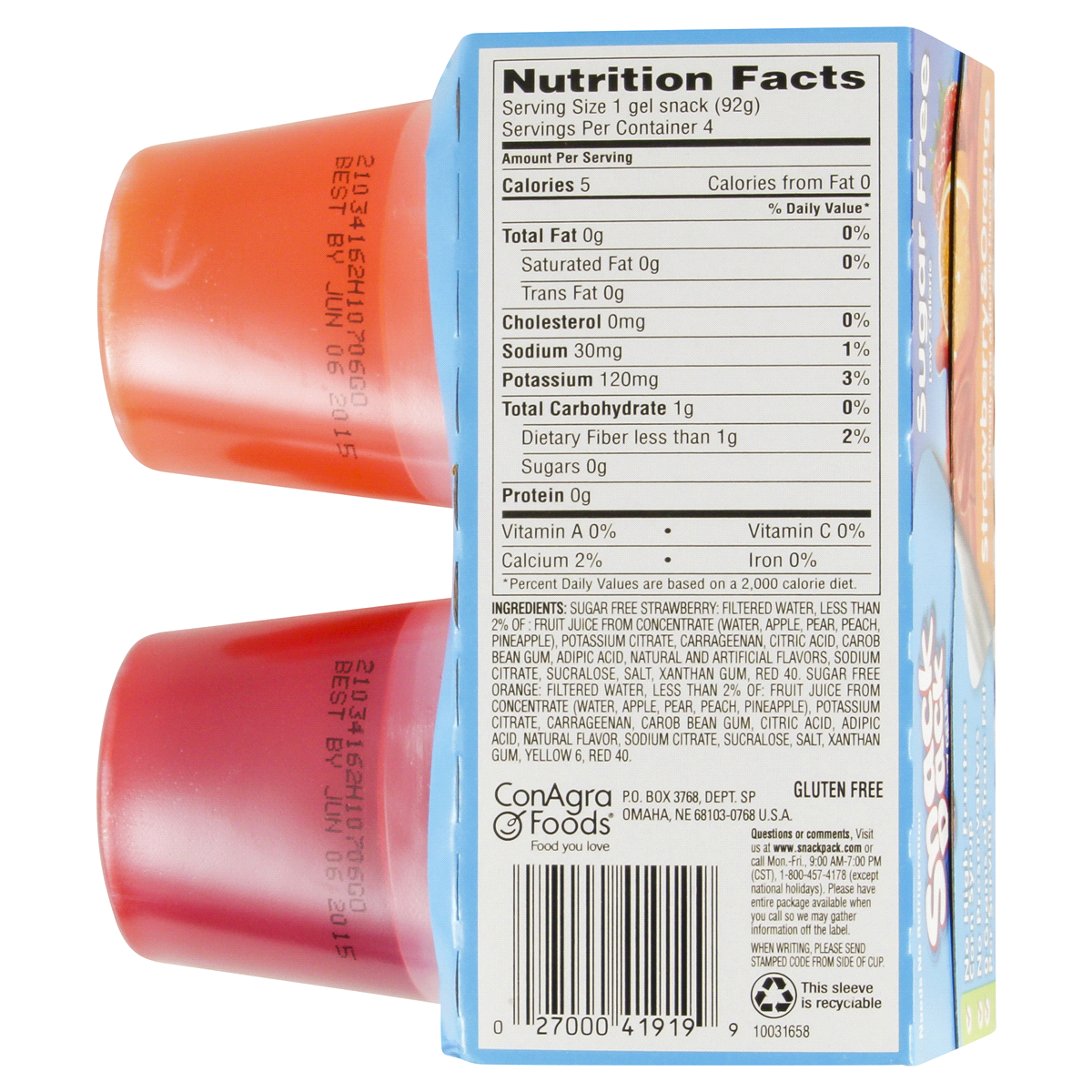 slide 3 of 4, Snack Pack Sugar Free Strawberry & Orange Flavored Juicy Gels, 4 Count Snack Cups, 13 oz