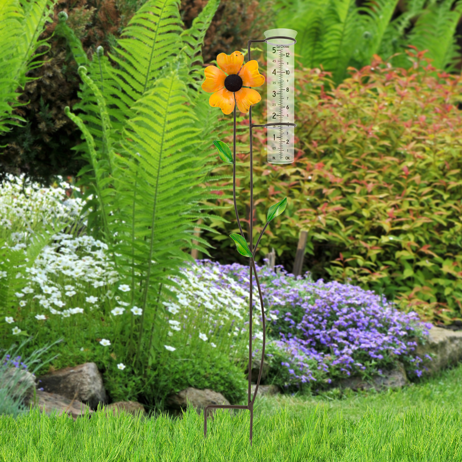 slide 3 of 3, Decorative Flower Metal Rain Gauge, 1 ct