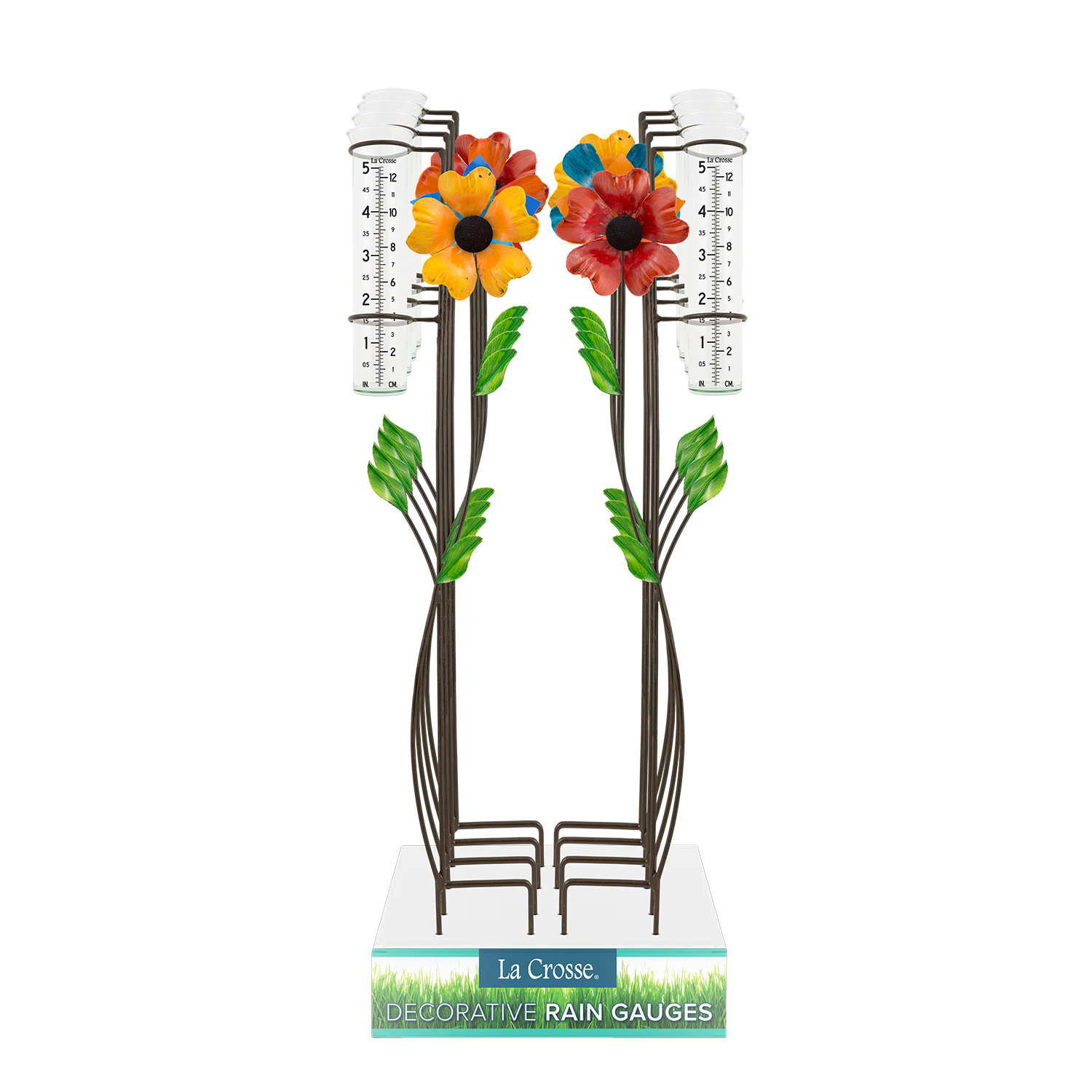 slide 1 of 3, Decorative Flower Metal Rain Gauge, 1 ct
