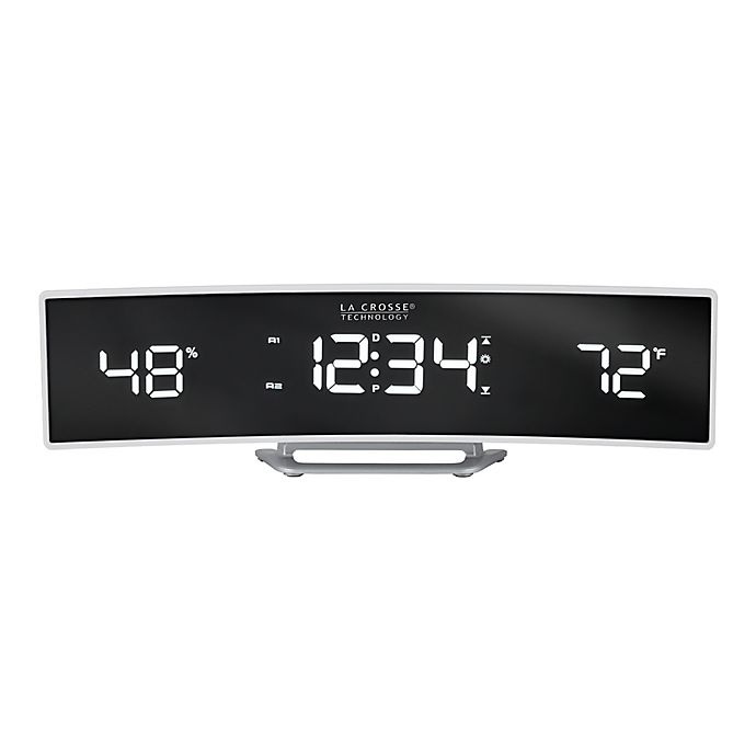 slide 1 of 4, La Crosse Technology Curved LED Alarm Clock with Mirrored Lens - White, 1 ct
