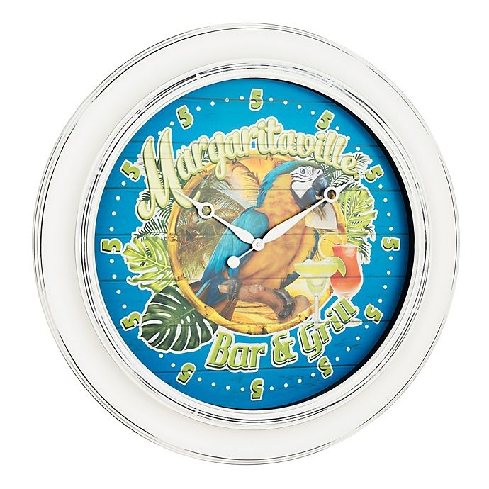 slide 5 of 6, Margaritaville Bar & Grill Indoor/Outdoor Wall Clock, 26 in